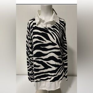 Chicos Shirt Womens Large 16 Black White Zebra Print 3/4 Sleeves Size 3 Knit Top